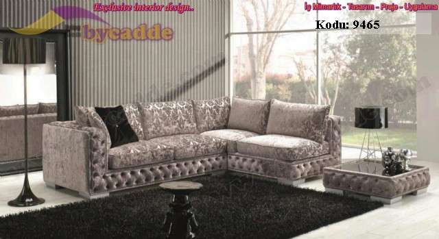 Köşe Koltuk Takım Modern Oturma Grubu Modeli Buket Kumaş Döşemeli