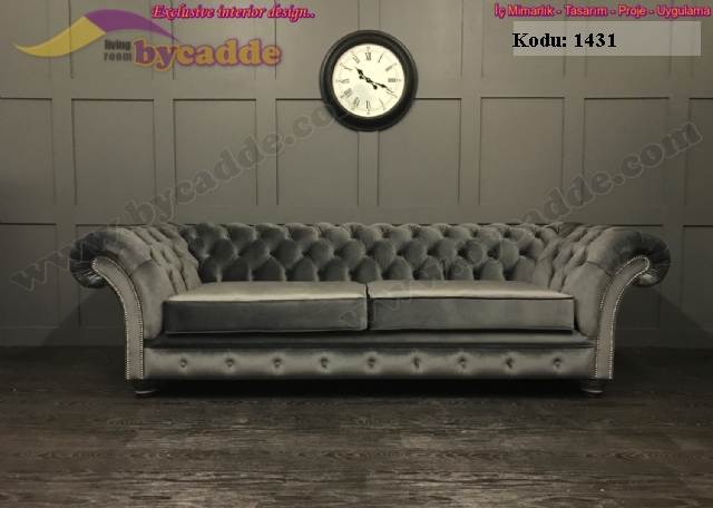 Deluxe Şatafatlı Kadife Chester Koltuk Takımı Londra Stil