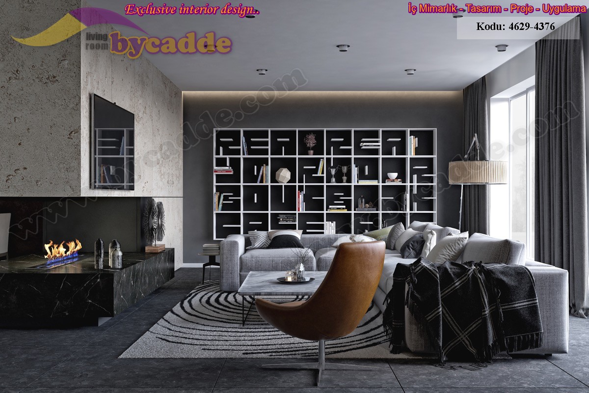 Modern Oturma Odası Köşe Takımı Ve Kitaplık