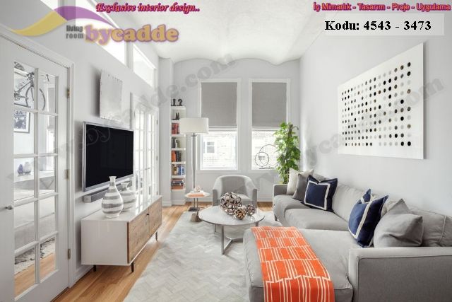 Dar Uzun Oturma Odası Dekorasyonu Koltuk Tv Sehpası Berjer