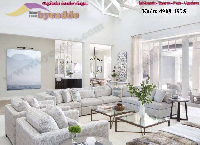 Geniş Modern Lüks Salon Köşe Koltuk Dekorasyonu