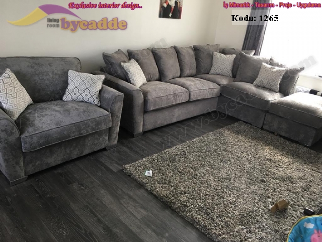 Gri Renk L Köşe Takımı Şönil Kumaş